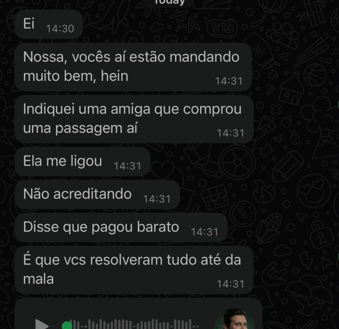 Captura anonimizada do depoimento de Cássio pelo WhatsApp.